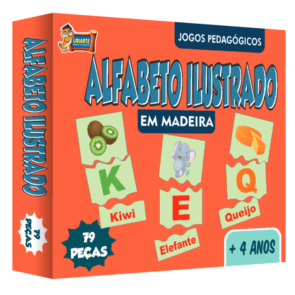 Jogo Pedagógico Alfabeto Ilustrado Em Madeira Com 79 Peças Ref 3847 Lojaswessel